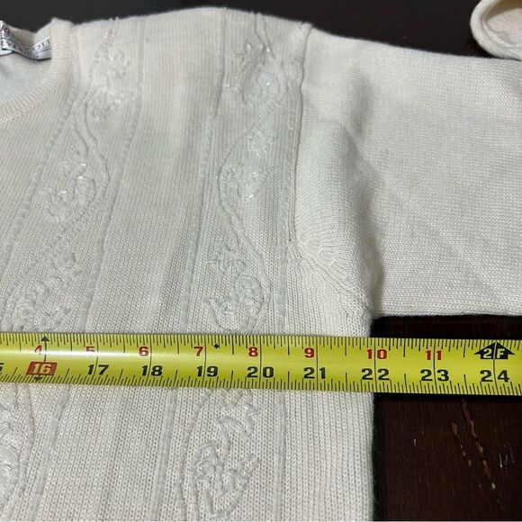 Karen Scott Evening Beaded Wool Blend Pullover Sweater Knit Cream Size L - Picture 9 of 11